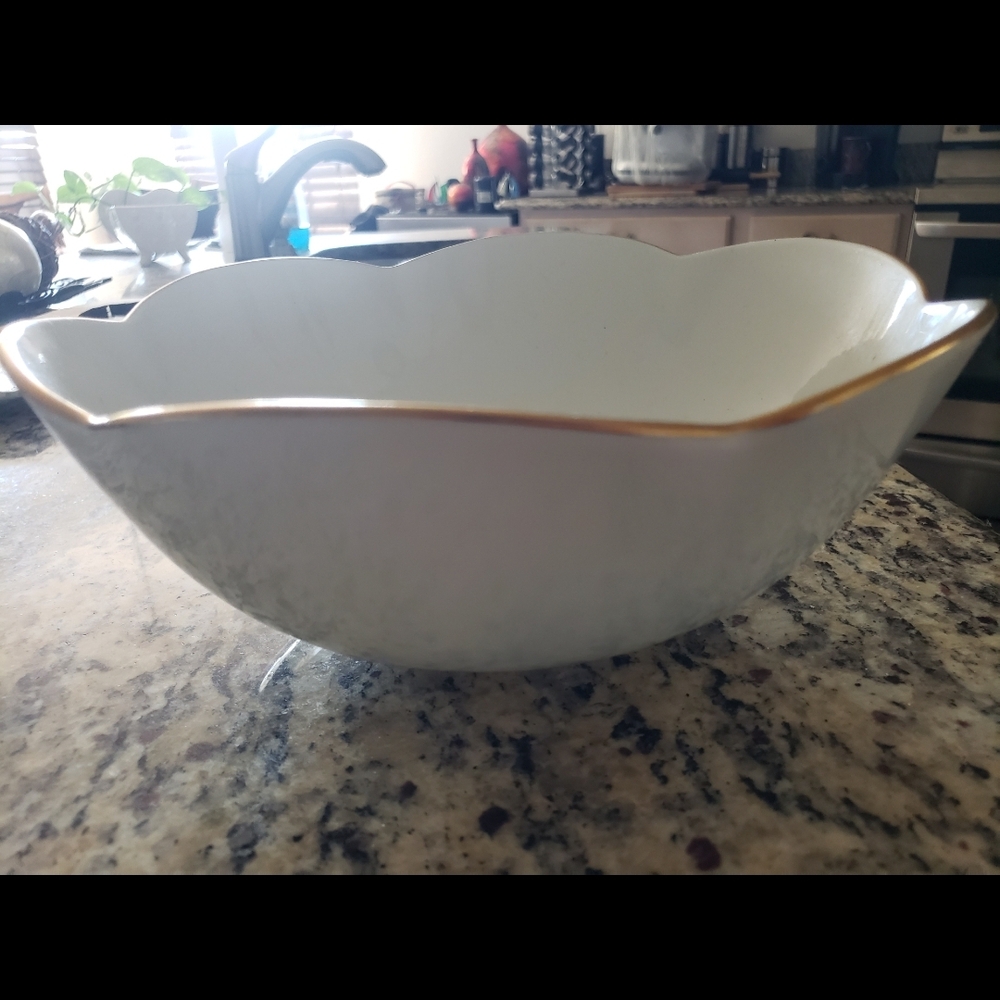 Chic White Bowl with Gold Trim